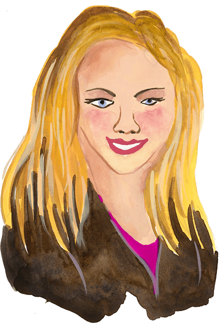 a drawing of a woman with blonde hair.