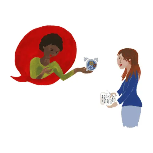 A leadership-focused illustration featuring a woman and her cell phone.