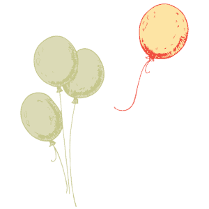 a drawing of three balloons floating in the air.