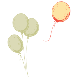 a drawing of three balloons floating in the air.