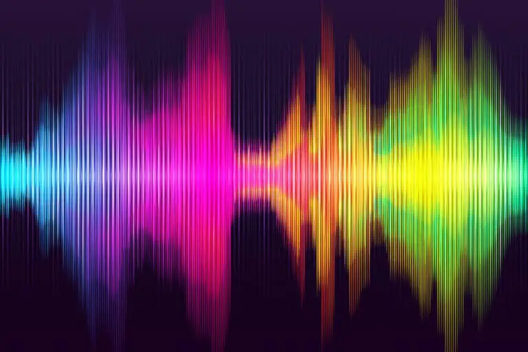 The concept of amplifying voices to boost DEI shown by a colorful sound wave on a black background.