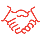 Red handshaking icon.