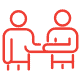 Two stick figures in red outline, one standing with an outstretched arm, the other appearing to reach towards the first figure's hand, suggesting a handshake.