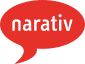 Red speech bubble with the word "narativ" inside in white lowercase text.