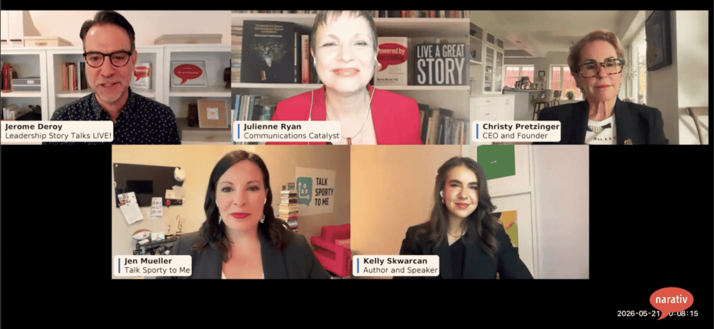 Screenshot of a virtual panel discussion with five participants, each in separate video frames, labeled with their names and professional titles.