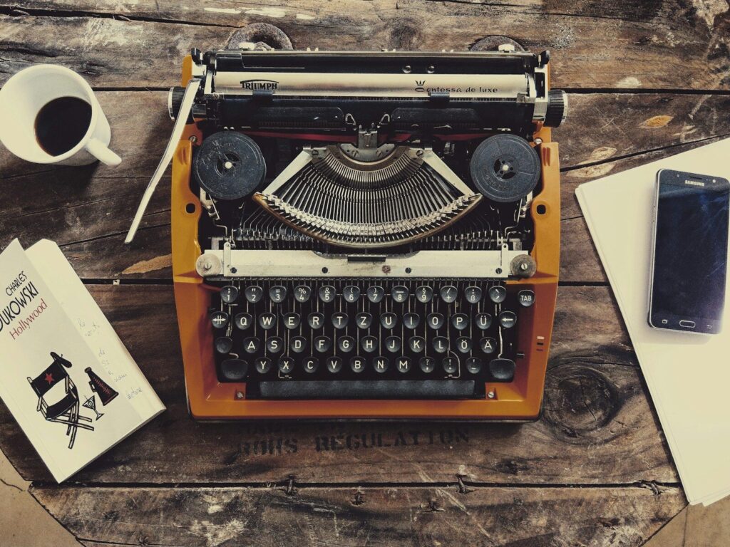 Life Can Turn at Any Moment: Peter Orton on Story, Craft, and the Power of Turning Points 6 brown and black typewriter